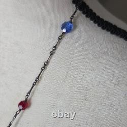 Antique victorian art deco lingerie necklace czech glass AB sterling silver 42in