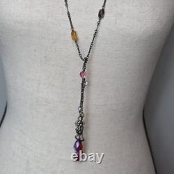 Antique victorian art deco lingerie necklace czech glass AB sterling silver 42in