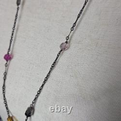 Antique victorian art deco lingerie necklace czech glass AB sterling silver 42in