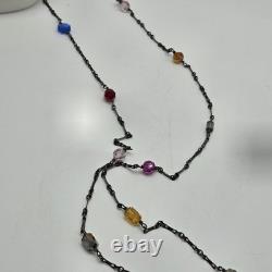 Antique victorian art deco lingerie necklace czech glass AB sterling silver 42in