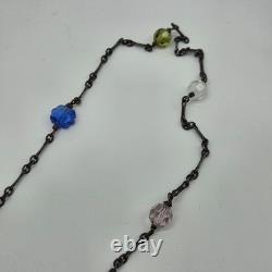Antique victorian art deco lingerie necklace czech glass AB sterling silver 42in