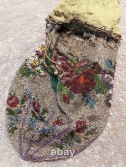 AntiqueFlapper ART DECO Art Nouveau GLASS HAND BEADED Purse BAG FLORAL VICTORIAN