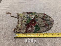 AntiqueFlapper ART DECO Art Nouveau GLASS HAND BEADED Purse BAG FLORAL VICTORIAN