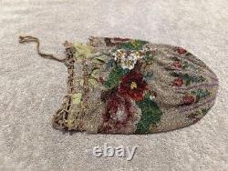 AntiqueFlapper ART DECO Art Nouveau GLASS HAND BEADED Purse BAG FLORAL VICTORIAN