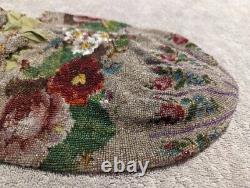 AntiqueFlapper ART DECO Art Nouveau GLASS HAND BEADED Purse BAG FLORAL VICTORIAN