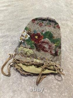 AntiqueFlapper ART DECO Art Nouveau GLASS HAND BEADED Purse BAG FLORAL VICTORIAN