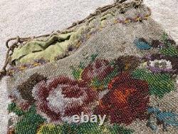 AntiqueFlapper ART DECO Art Nouveau GLASS HAND BEADED Purse BAG FLORAL VICTORIAN