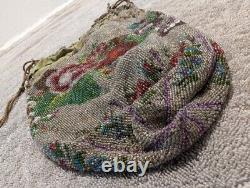 AntiqueFlapper ART DECO Art Nouveau GLASS HAND BEADED Purse BAG FLORAL VICTORIAN