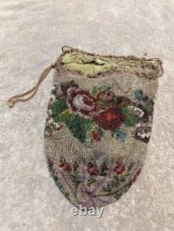 AntiqueFlapper ART DECO Art Nouveau GLASS HAND BEADED Purse BAG FLORAL VICTORIAN