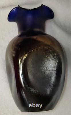 Antiwue LOETZ Cobalt Blue IRIDESCENT GLASS Dimple Vase Quatrafoil Lip 1900S Antiwue LOETZ Cobalt Blue IRIDESCENT GLASS Dimple Vase Quatrafoil Lip 1900S