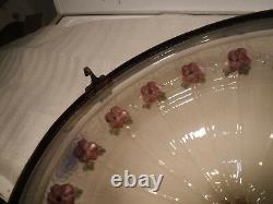 Antq Embossed Glass Dome Shade Chain Chandelier Fixture Victorian art deco puffy