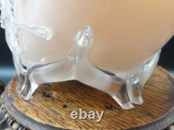 Applied Bohemian Harrach Moser Hand Painted Birds & Floral Art Glass Basket Vase Applied Bohemian Harrach Moser Hand Painted Birds & Floral Art Glass Basket Vase