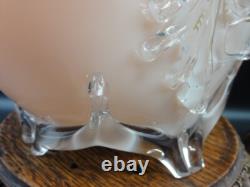 Applied Bohemian Harrach Moser Hand Painted Birds & Floral Art Glass Basket Vase Applied Bohemian Harrach Moser Hand Painted Birds & Floral Art Glass Basket Vase