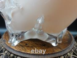 Applied Bohemian Harrach Moser Hand Painted Birds & Floral Art Glass Basket Vase Applied Bohemian Harrach Moser Hand Painted Birds & Floral Art Glass Basket Vase