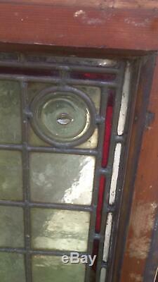 Architectural Antique Victorian Arts & Crafts Bullseye Leaded Glass Window Frame