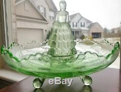 Art Deco Green Depression Glass Victorian Lady Bride Flower Frog & Float Bowl Pr