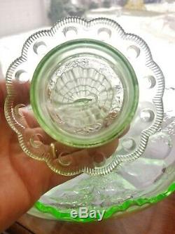 Art Deco Green Depression Glass Victorian Lady Bride Flower Frog & Float Bowl Pr