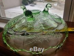 Art Deco Green Depression Glass Victorian Lady Bride Flower Frog & Float Bowl Pr