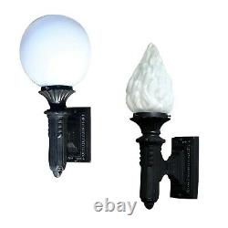 Art Deco Outdoor Wall Scone Light Fixture with Globe or Flame Shade Bungalow