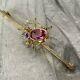 Art Deco Style Spider Brooch Pink Paste Ruby Antique Gilt Pin