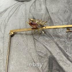 Art Deco Style Spider Brooch Pink Paste Ruby Antique gilt Pin