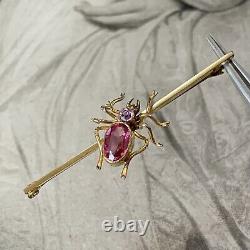 Art Deco Style Spider Brooch Pink Paste Ruby Antique gilt Pin