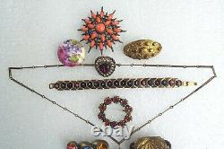 Art Deco Victorian Jewelry Lot Czech Brass Glass Celluloid Pins Clips 10 Pc