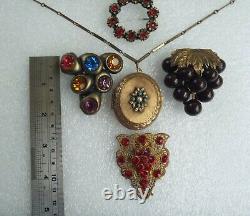 Art Deco Victorian Jewelry Lot Czech Brass Glass Celluloid Pins Clips 10 Pc