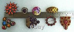 Art Deco Victorian Jewelry Lot Czech Brass Glass Celluloid Pins Clips 10 Pc