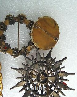 Art Deco Victorian Jewelry Lot Czech Brass Glass Celluloid Pins Clips 10 Pc