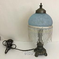 Art Deco beaded blue marbled Glass Lamp Shade Victorian Shabby Chic