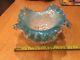 Art Glass Bowl Candy Dish Hand Blown Vtg Antique Victorian Ruffled Green 8inches