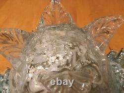 Art Glass Bowl Candy Dish Hand Blown Vtg Antique Victorian Ruffled green 8inches