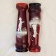 Art Glass Mary Gregory Vases Pair Victorian Enameled Red / Cranberry 9½t Vtg