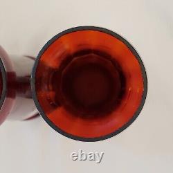 Art Glass Mary Gregory Vases Pair Victorian Enameled Red / Cranberry 9½T Vtg