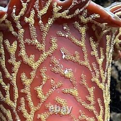 Art Glass Vase with applied Coralene Stunning! Uv Reactive