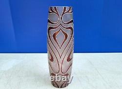 Art Nouveau Art Glass Vase c1900 Frosted Glass Stylized White Enamel w Maroon