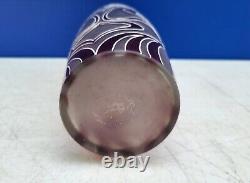 Art Nouveau Art Glass Vase c1900 Frosted Glass Stylized White Enamel w Maroon