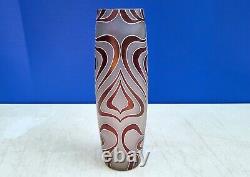 Art Nouveau Art Glass Vase c1900 Frosted Glass Stylized White Enamel w Maroon