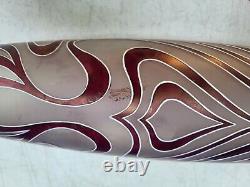 Art Nouveau Art Glass Vase c1900 Frosted Glass Stylized White Enamel w Maroon