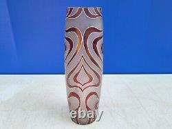 Art Nouveau Art Glass Vase c1900 Frosted Glass Stylized White Enamel w Maroon