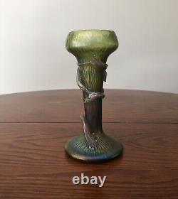Art Nouveau Bohemian Czech Kralik Green Iridescent Thorn Vine Vase c1900 8Tall