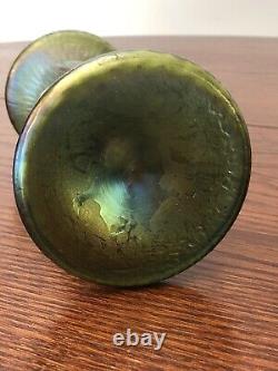 Art Nouveau Bohemian Czech Kralik Green Iridescent Thorn Vine Vase c1900 8Tall