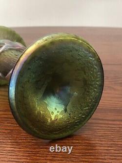 Art Nouveau Bohemian Czech Kralik Green Iridescent Thorn Vine Vase c1900 8Tall