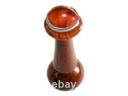 Art Nouveau Bohemian Czech Rindskopf Red Art Glass Vase w 1905 English Sterling