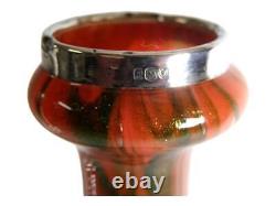 Art Nouveau Bohemian Czech Rindskopf Red Art Glass Vase w 1905 English Sterling