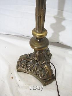 Art Nouveau Brass Table Lamp Organic Light Victorian Lighting Milk Glass Shade