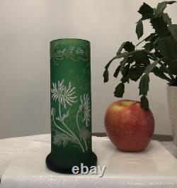 Art Nouveau French Legras Enamel Chrysanthemum Satin Glass Vase c1900