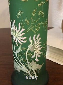 Art Nouveau French Legras Enamel Chrysanthemum Satin Glass Vase c1900