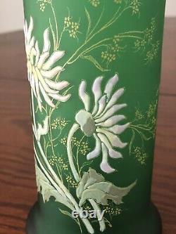 Art Nouveau French Legras Enamel Chrysanthemum Satin Glass Vase c1900